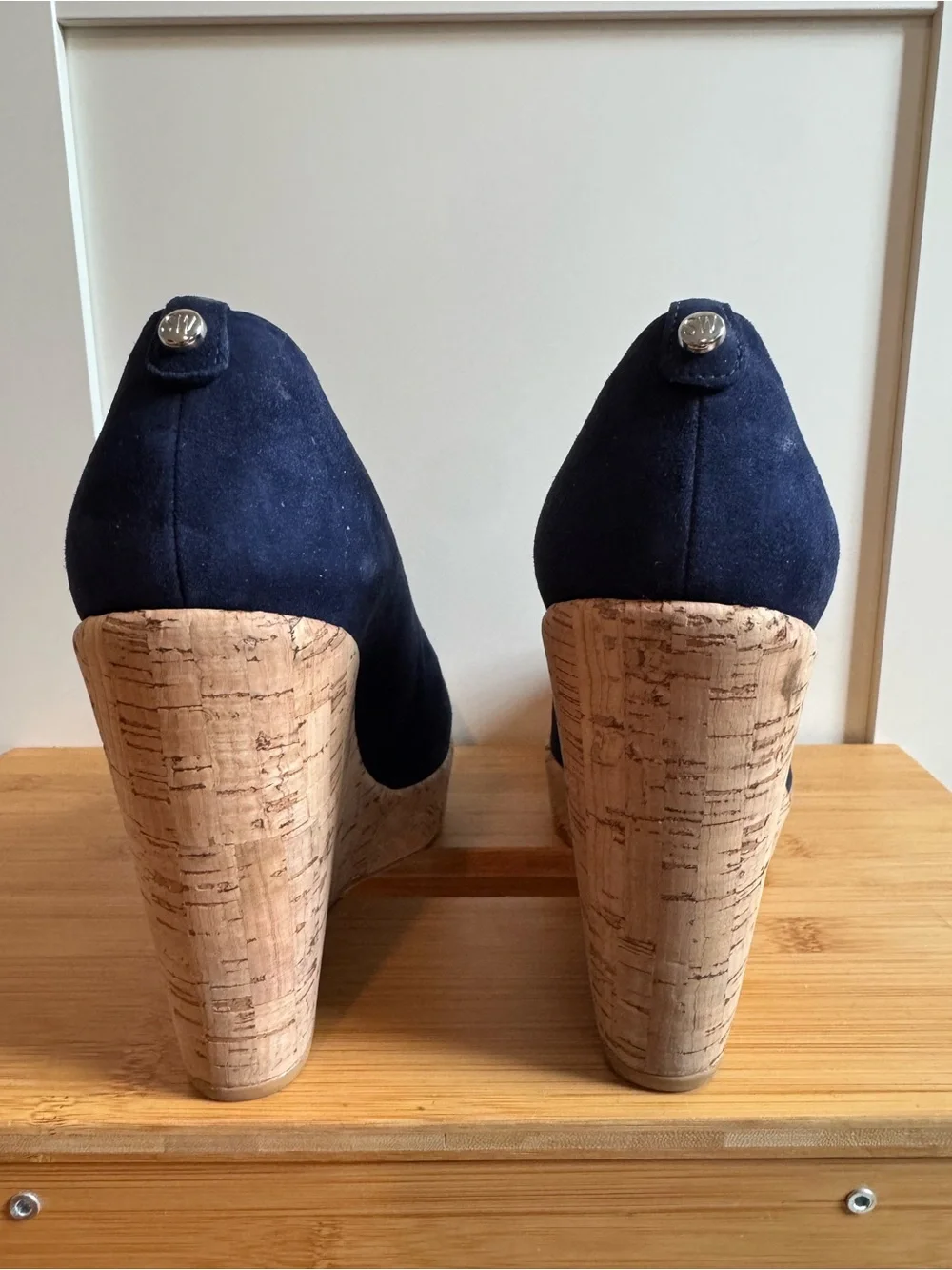 Stuart Weitzman Corkswoon Wedges Navy Suede Cork Platform Pumps - Picture 3 of 5